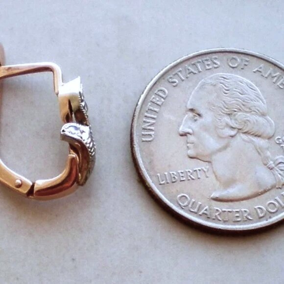 Vintage Original Soviet USSR Solid 14K 583 Rose Pink White Gold Diamond Earrings - Picture 6 of 7